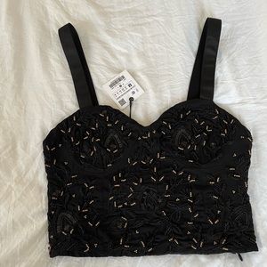 Zara Black beaded bustier tank